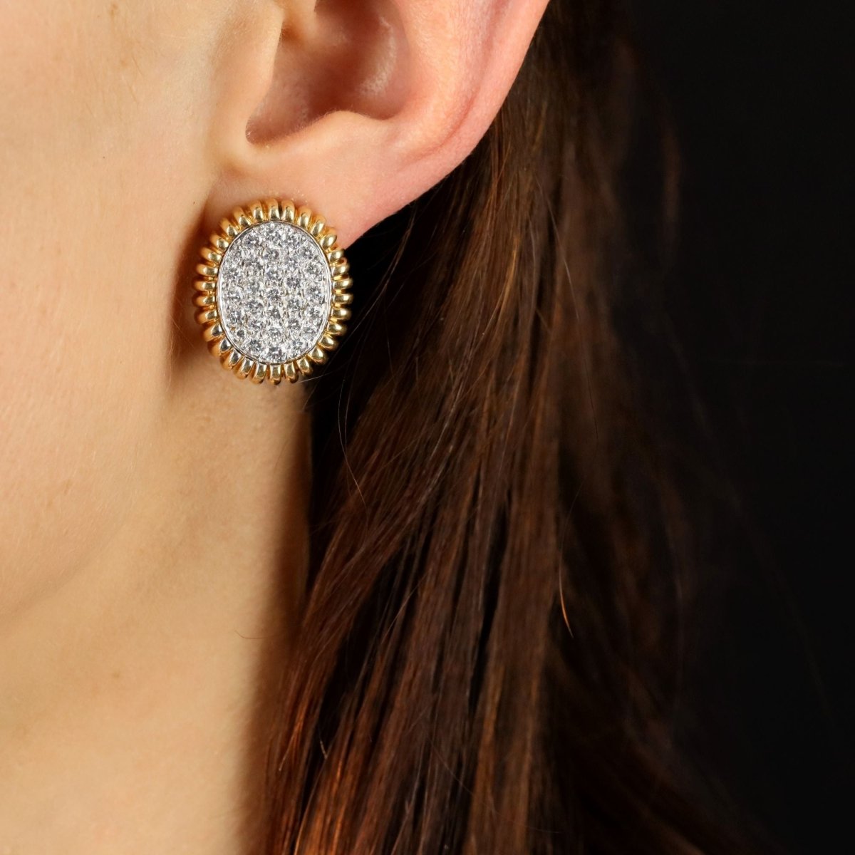 Earrings diamonds yellow gold paltinium vintage