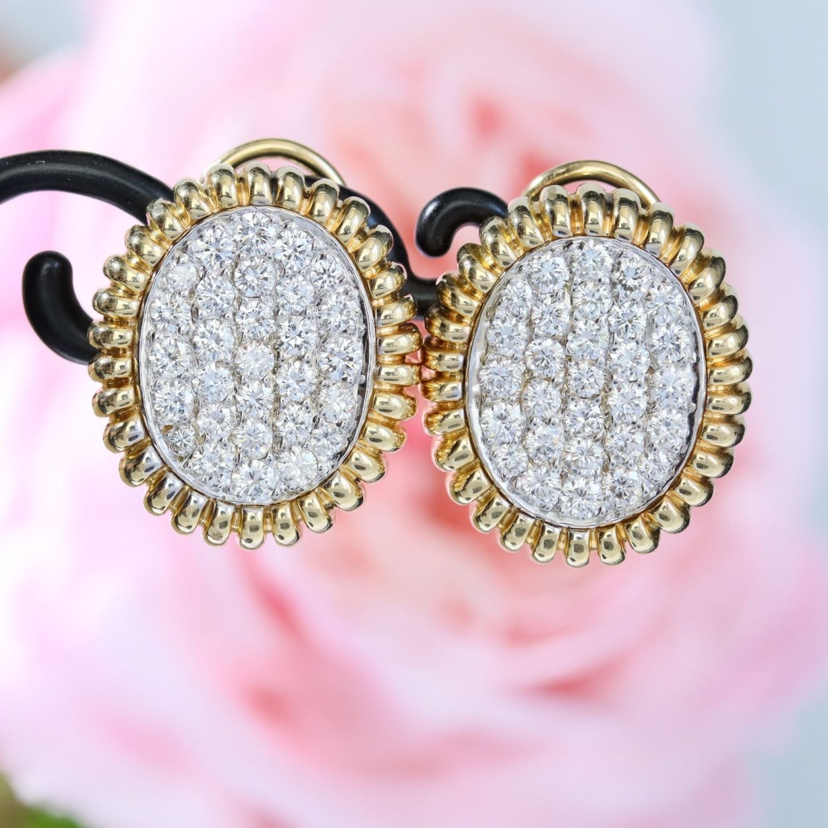 Earrings diamonds yellow gold paltinium vintage