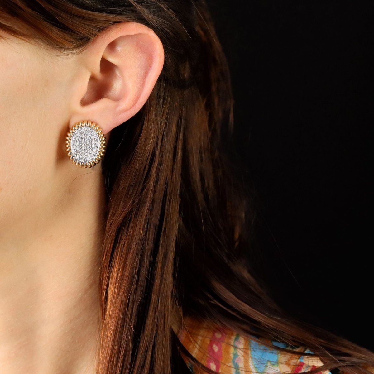 Earrings diamonds yellow gold paltinium vintage