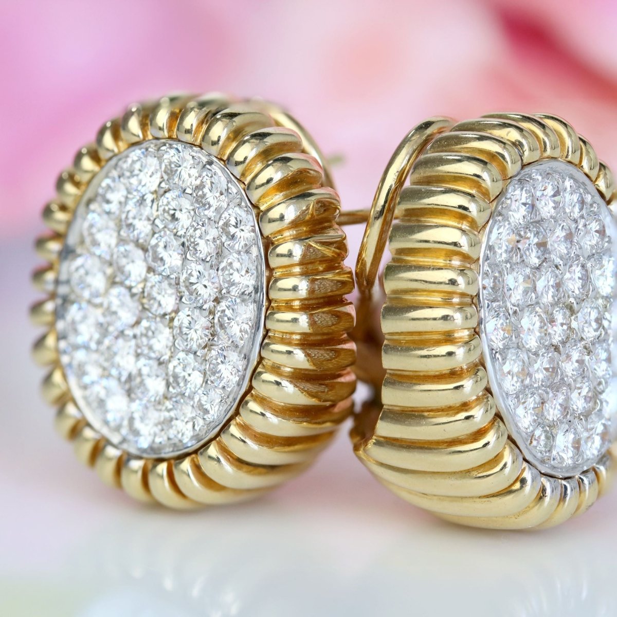 Earrings diamonds yellow gold paltinium vintage