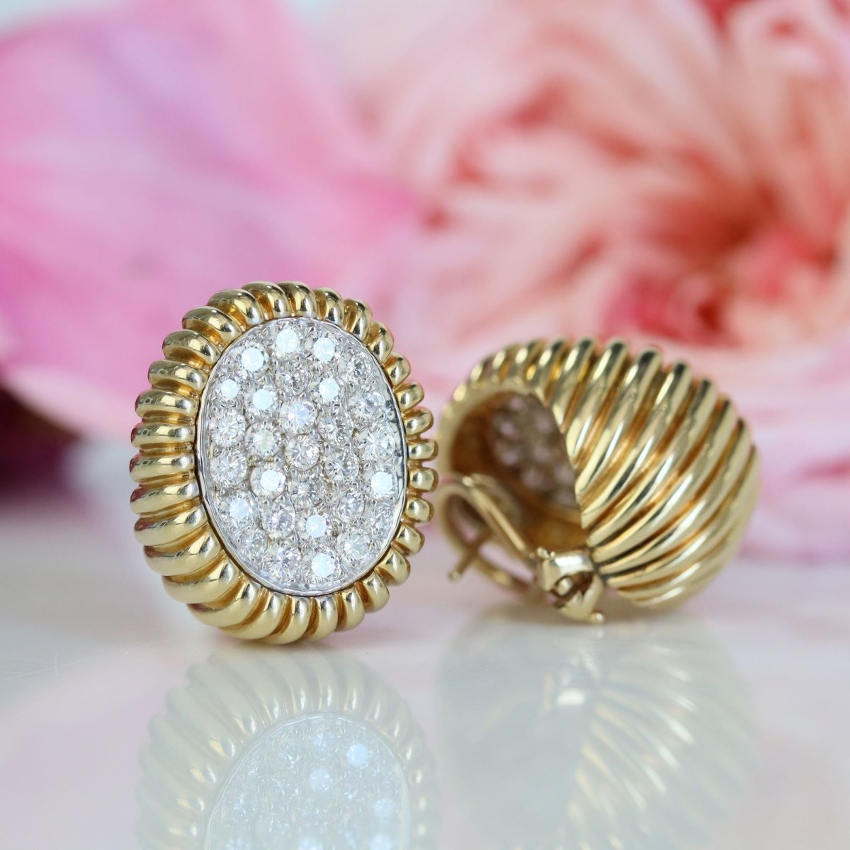 Earrings diamonds yellow gold paltinium vintage