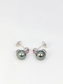 Boucles d’oreilles vintage en or, perles de Tahiti et tourmalines roses - Castafiore