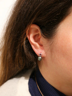 Boucles d’oreilles vintage en or, perles de Tahiti et tourmalines roses - Castafiore