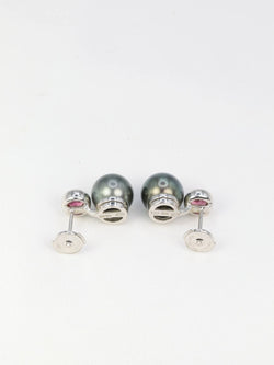 Boucles d’oreilles vintage en or, perles de Tahiti et tourmalines roses - Castafiore