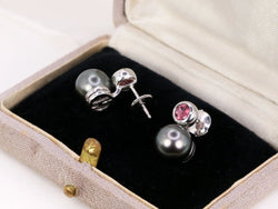 Boucles d’oreilles vintage en or, perles de Tahiti et tourmalines roses - Castafiore
