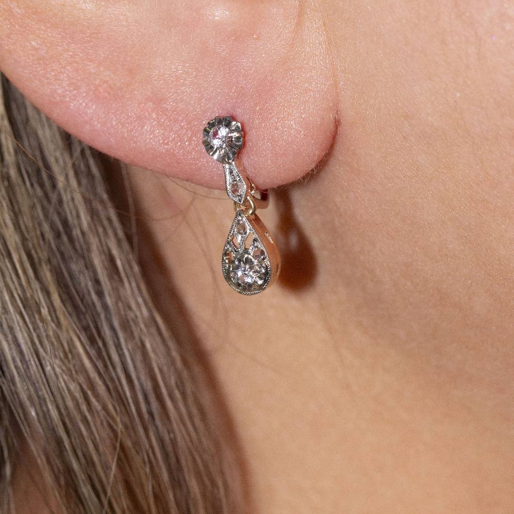 Boucles d'oreilles vintage en platine et diamants - Castafiore