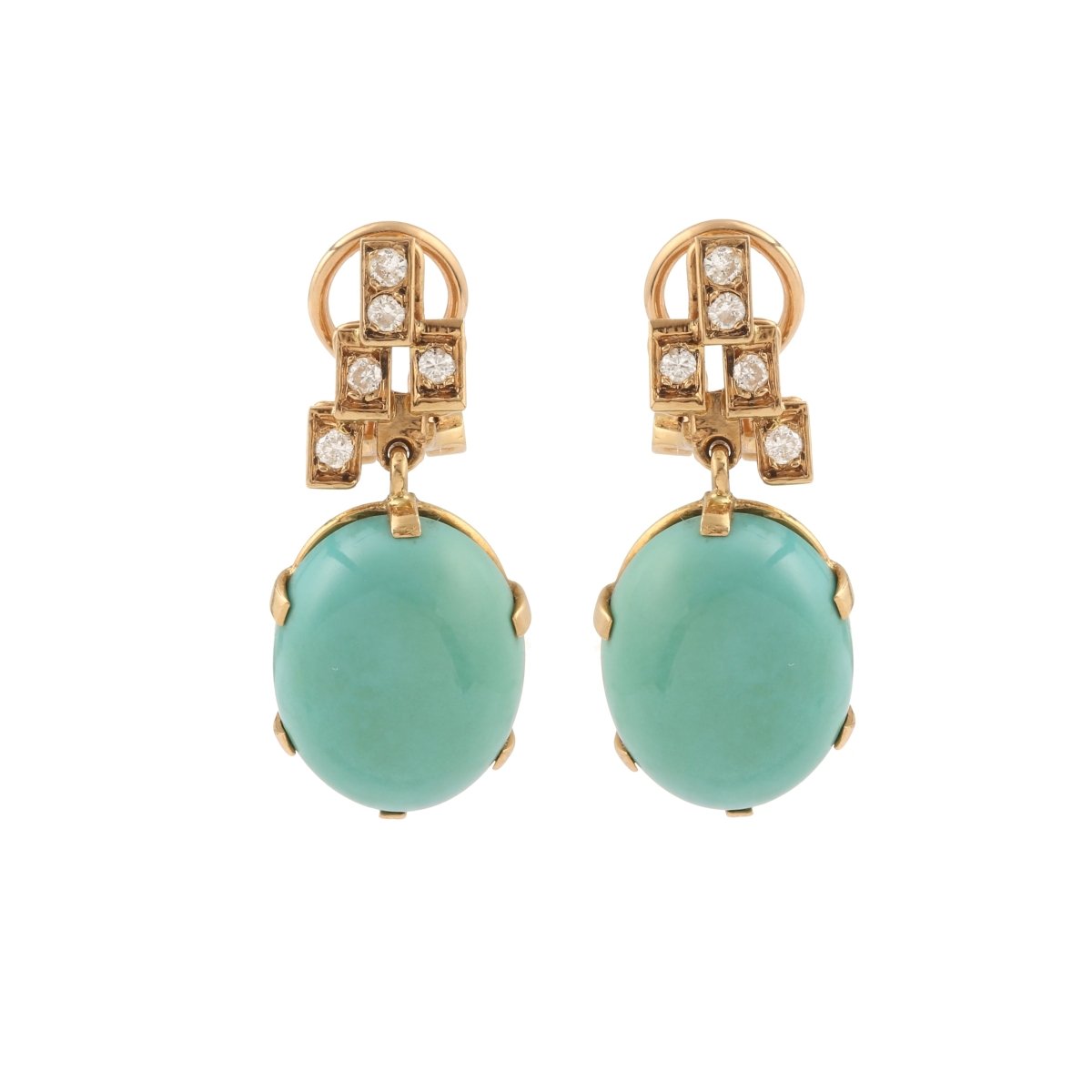Boucles d'oreilles VINTAGE Pendants en or jaune et turquoises - Castafiore