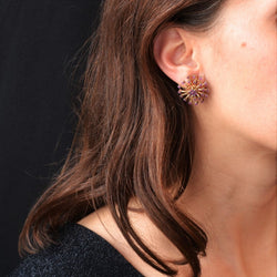 Boucles d'oreilles vintages fleurs or et rubis - Castafiore