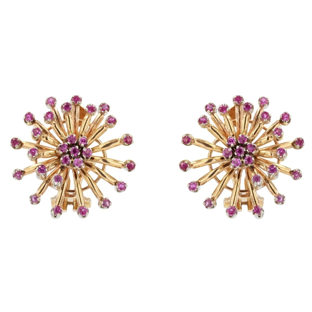 Boucles d'oreilles vintages fleurs or et rubis - Castafiore