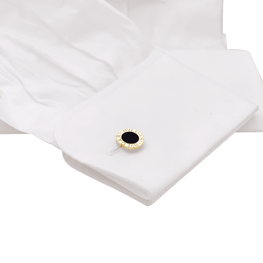 Bulgari "BULGARI BULGARI" cufflinks, yellow gold and onyx.