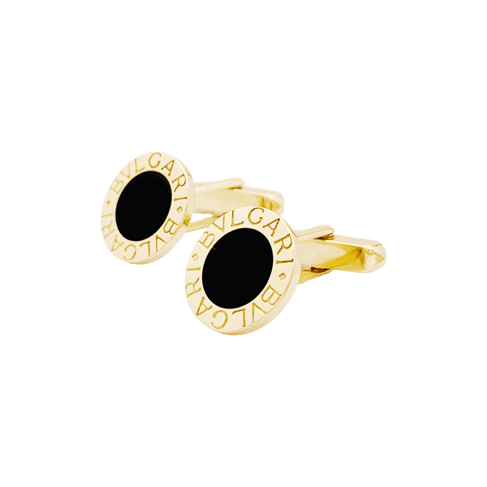 Bulgari "BULGARI BULGARI" cufflinks, yellow gold and onyx.