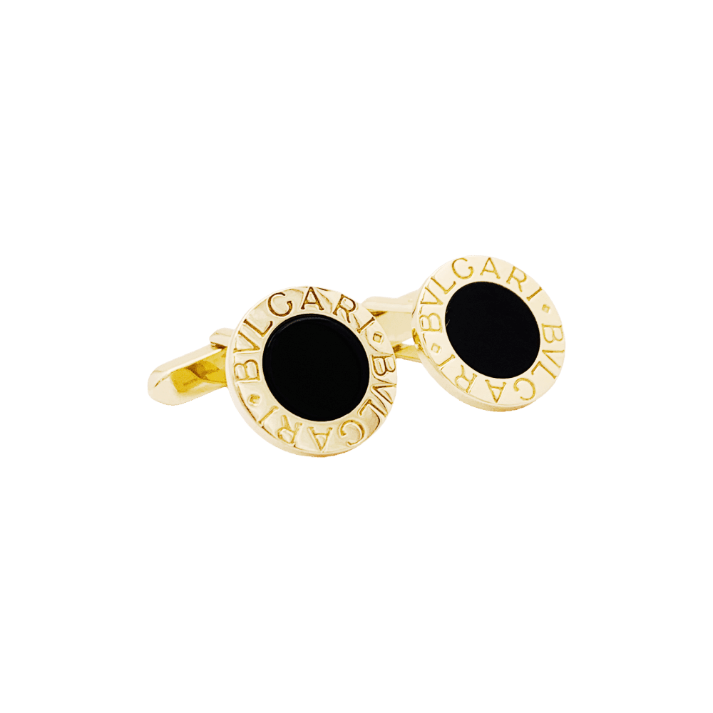 Bulgari "BULGARI BULGARI" cufflinks, yellow gold and onyx.
