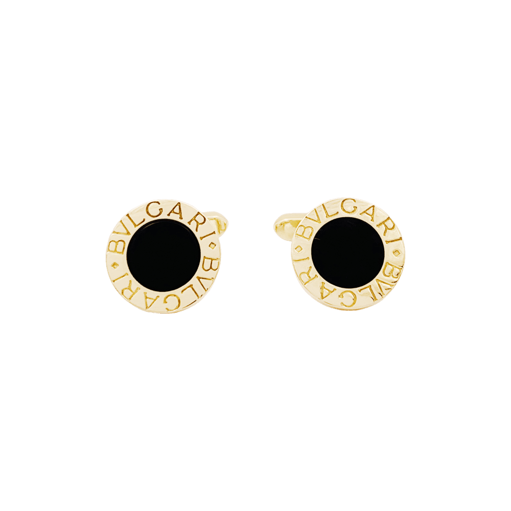 Bulgari "BULGARI BULGARI" cufflinks, yellow gold and onyx.