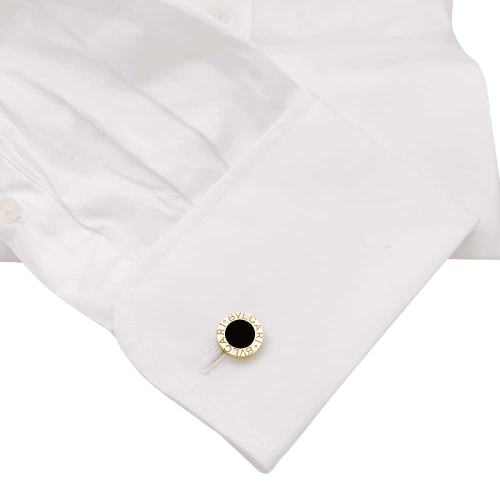 Bulgari "BULGARI BULGARI" cufflinks, yellow gold and onyx.