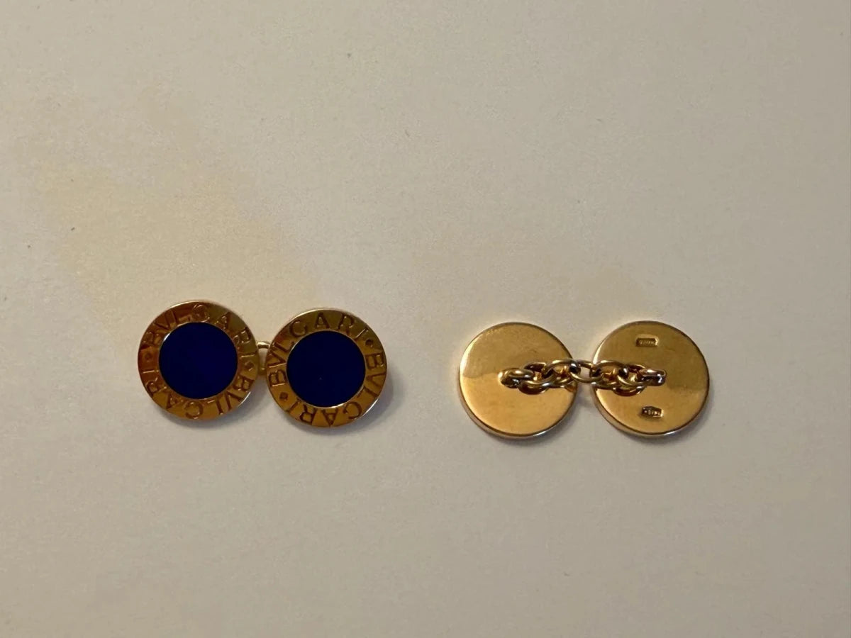 Boutons de manchette BULGARI en or jaune et lapis-lazuli - Castafiore