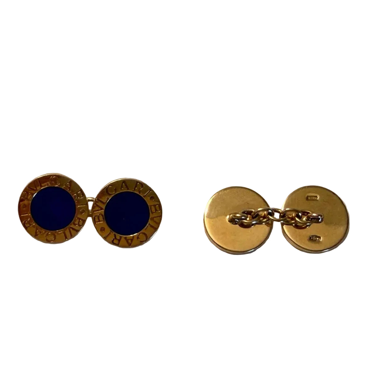 Boutons de manchette BULGARI en or jaune et lapis-lazuli - Castafiore