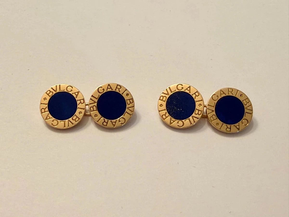 Boutons de manchette BULGARI en or jaune et lapis-lazuli - Castafiore