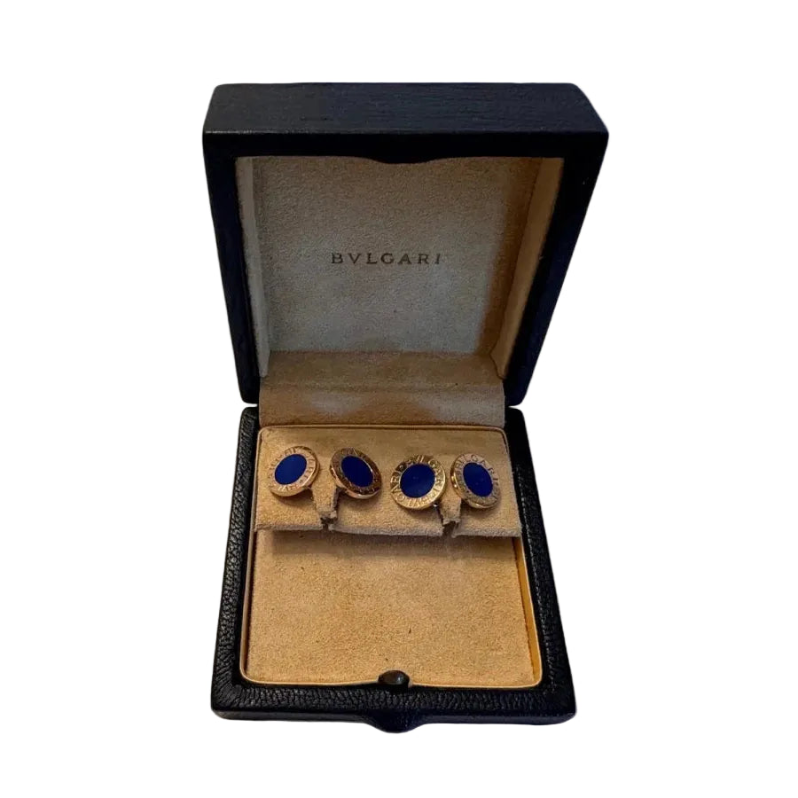 Boutons de manchette BULGARI en or jaune et lapis-lazuli - Castafiore