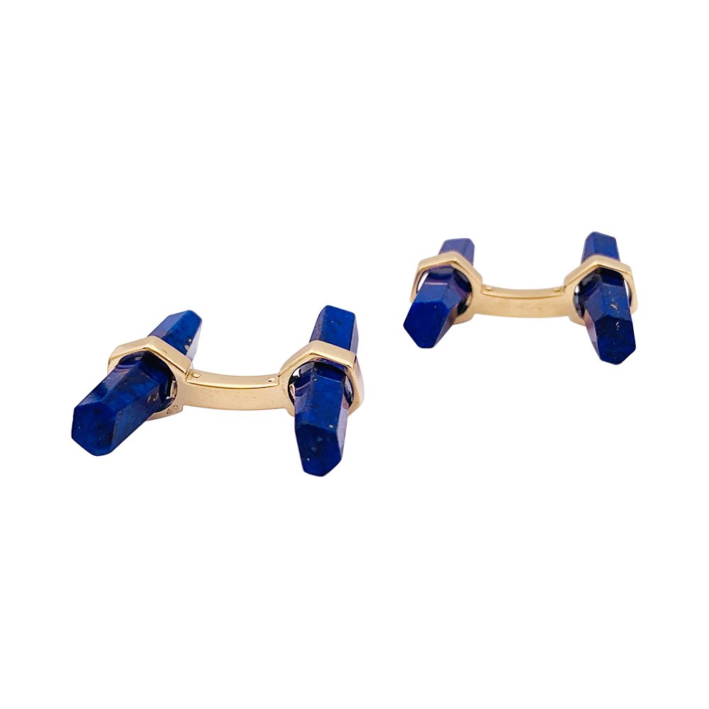 Boutons de manchette CARTIER en or jaune et lapis - lazuli - Castafiore