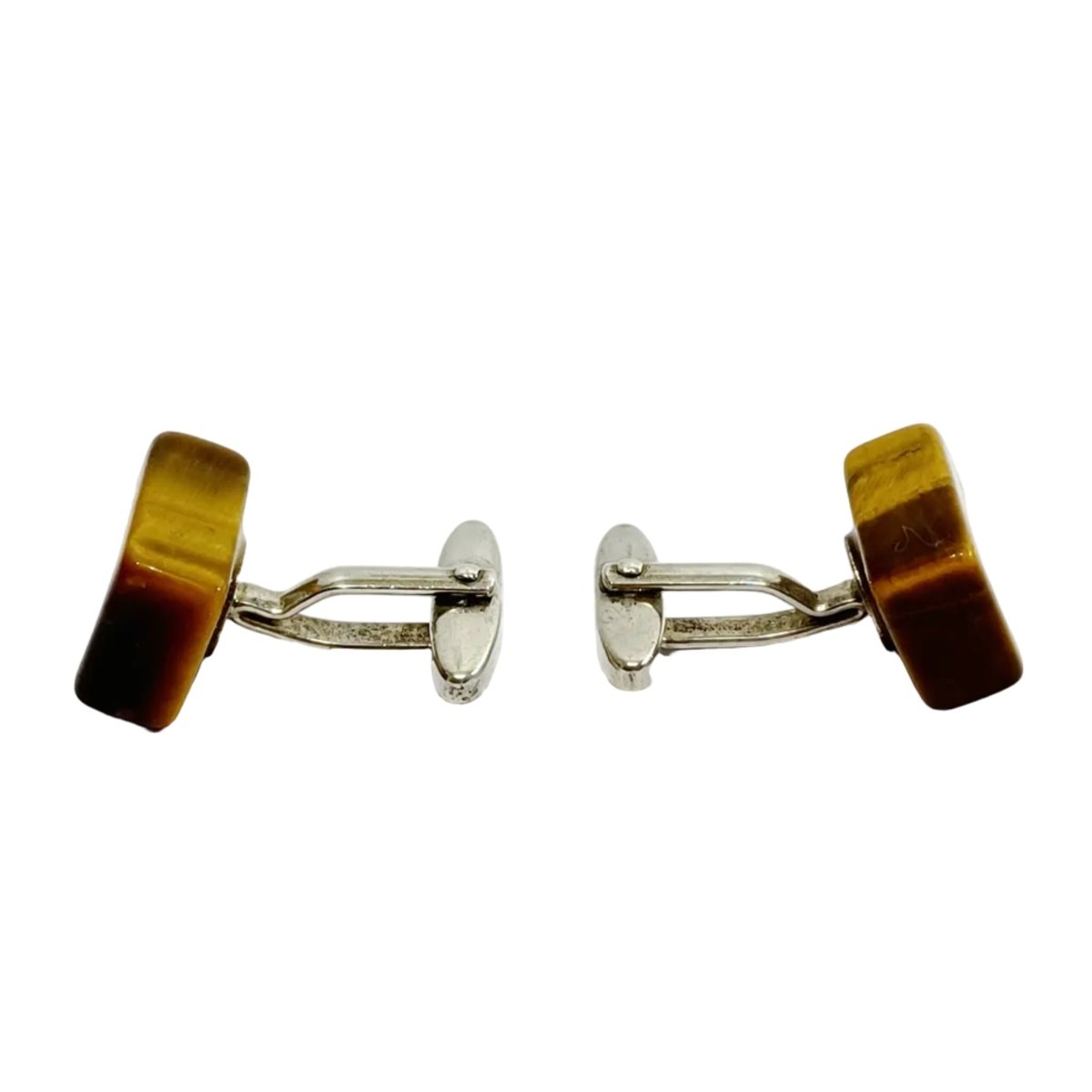 Boutons de manchette en argent et oeil - de - tigre - Castafiore