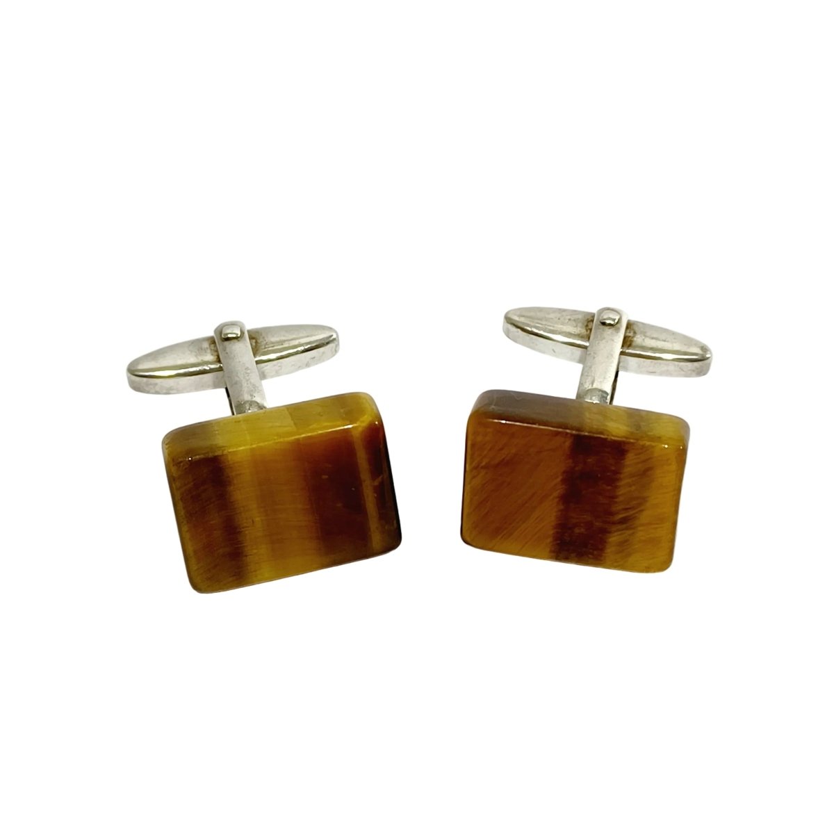 Boutons de manchette en argent et oeil - de - tigre - Castafiore