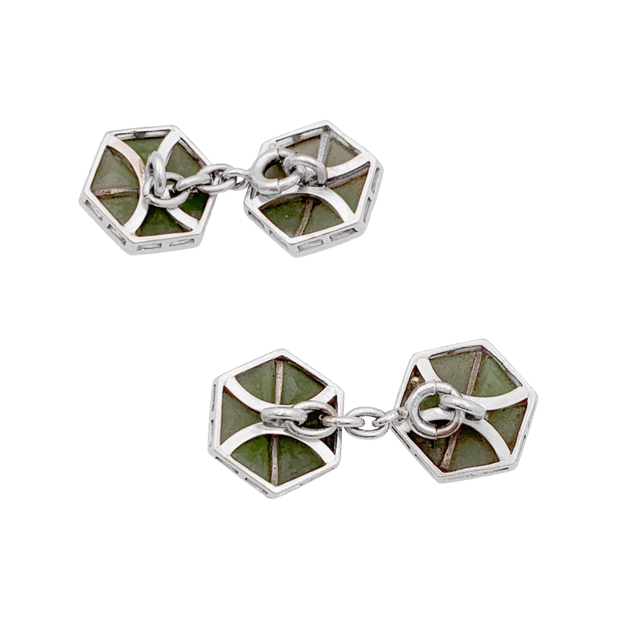 Boutons de manchette en platine et jade - Castafiore