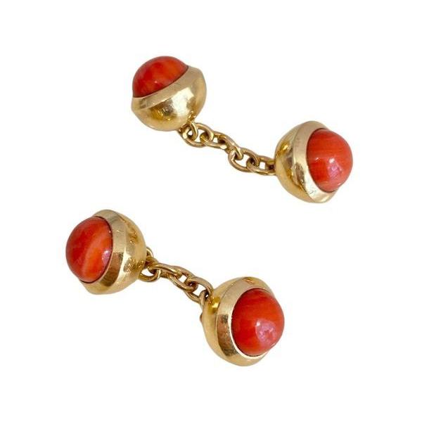 Boutons de manchettes CARTIER en or jaune et corail - Castafiore