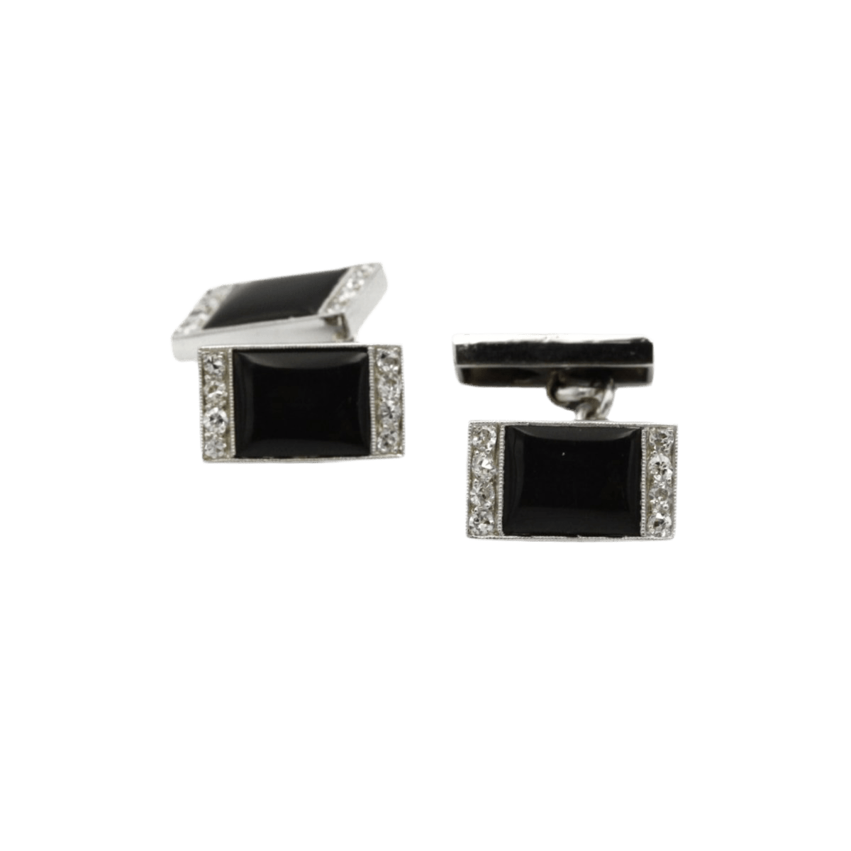 Boutons de Manchettes en or blanc, onyx et diamants - Castafiore