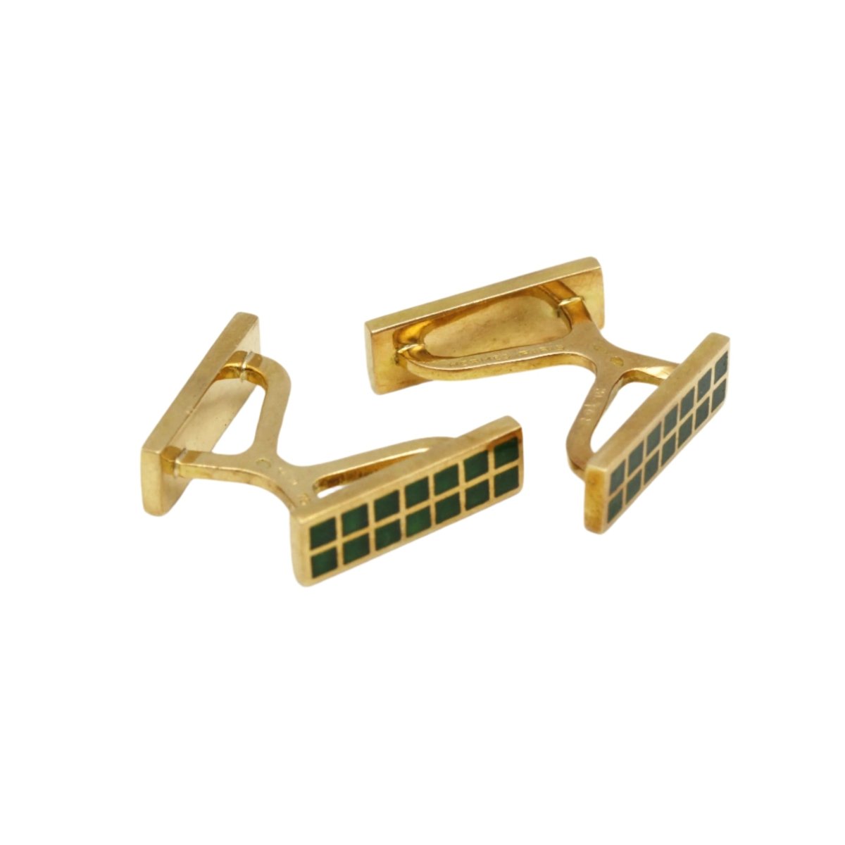 Boutons de Manchettes HERMES en or jaune et émail vert - Castafiore