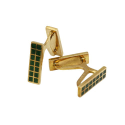 Boutons de Manchettes HERMES en or jaune et émail vert - Castafiore
