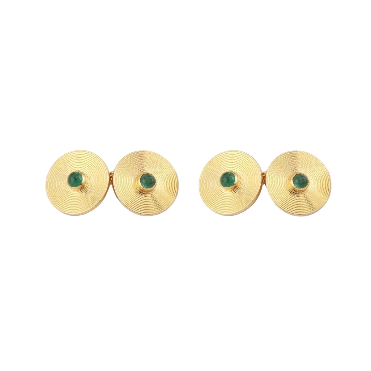 Boutons de Manchettes Vintage Disques Emeraudes Or Jaune 18 Carats - Castafiore