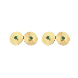 Boutons de Manchettes Vintage Disques Emeraudes Or Jaune 18 Carats - Castafiore