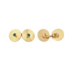 Boutons de Manchettes Vintage Disques Emeraudes Or Jaune 18 Carats - Castafiore