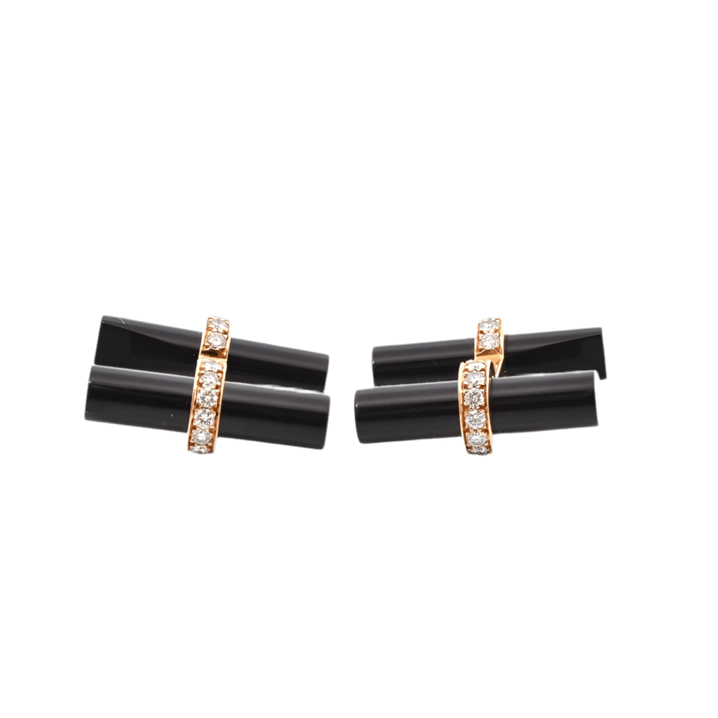 Bouttons de manchette VAN CLEEF & ARPELS en or jaune, onyx et diamants - Castafiore