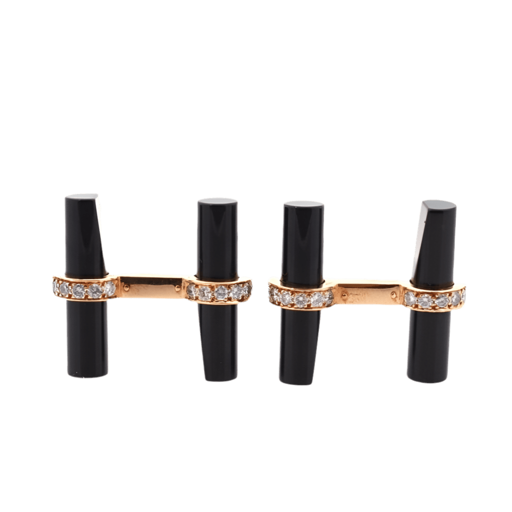 Bouttons de manchette VAN CLEEF & ARPELS en or jaune, onyx et diamants - Castafiore