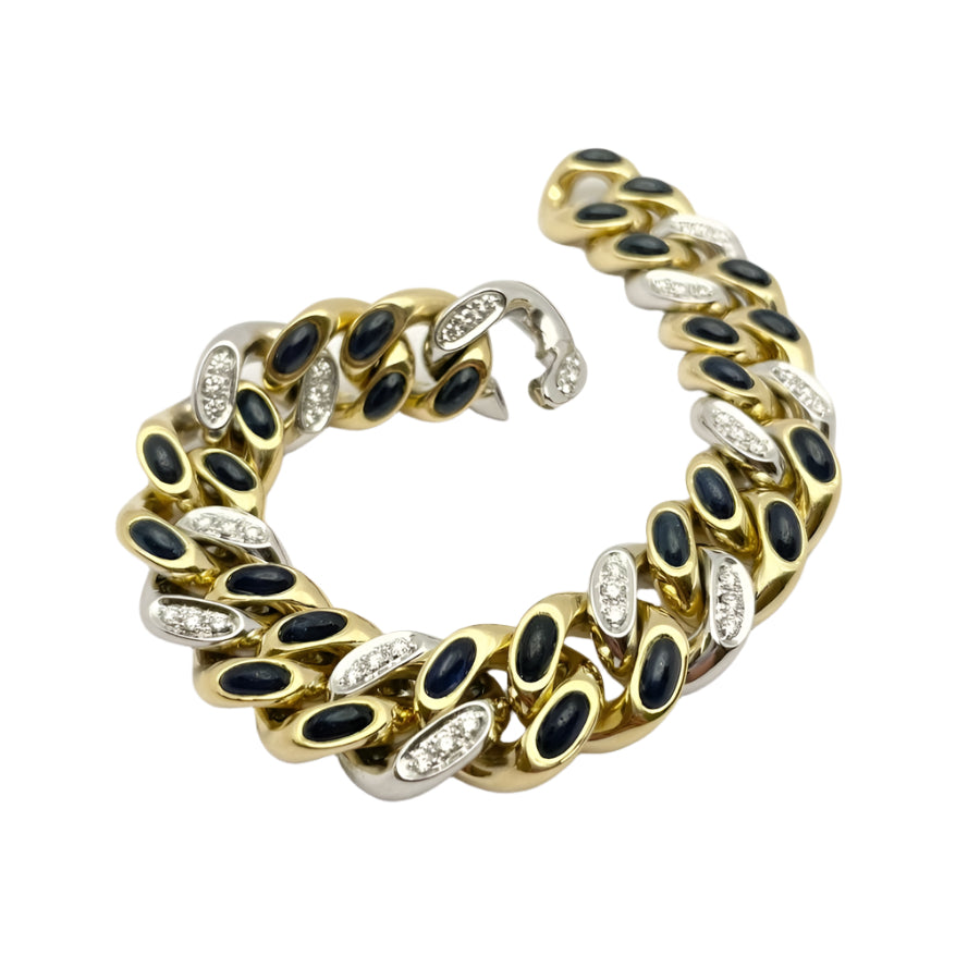 Bracciale oro 18KT con diamanti naturali e pietre blu, firmato POMELLATO. - Castafiore