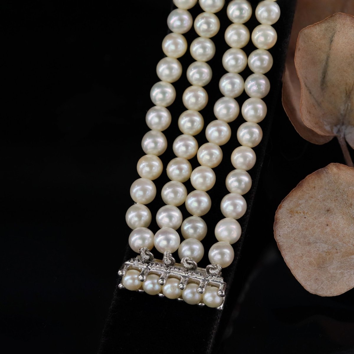 Bracelet 4 rangs en or blanc et perles de culture - Castafiore