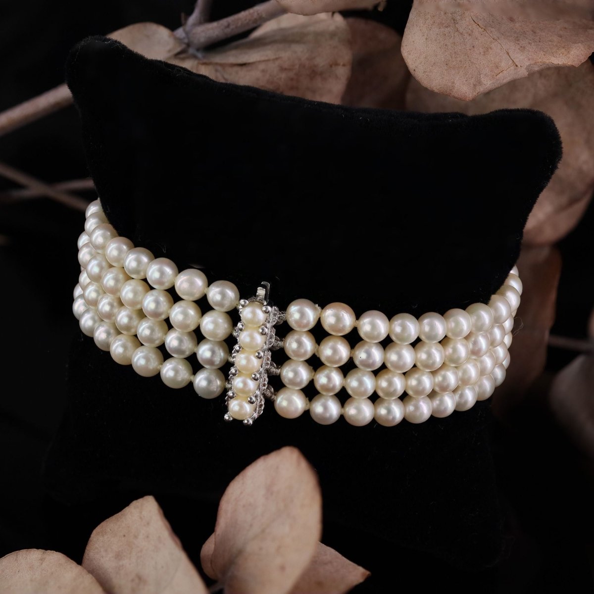 Bracelet 4 rangs en or blanc et perles de culture - Castafiore