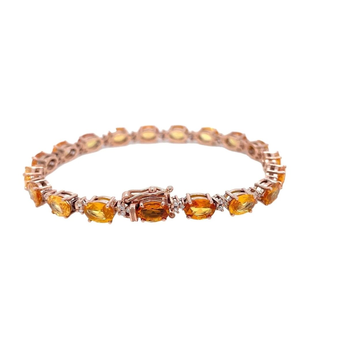 Bracelet à maillons en or rose avec diamant Padparadsha naturel de 16 CTW - Castafiore