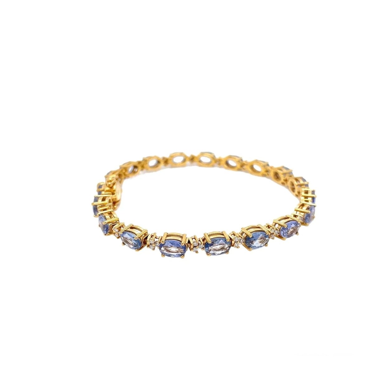 Bracelet à maillons en or rose avec saphir bleu clair et diamant CTW 14 - Castafiore