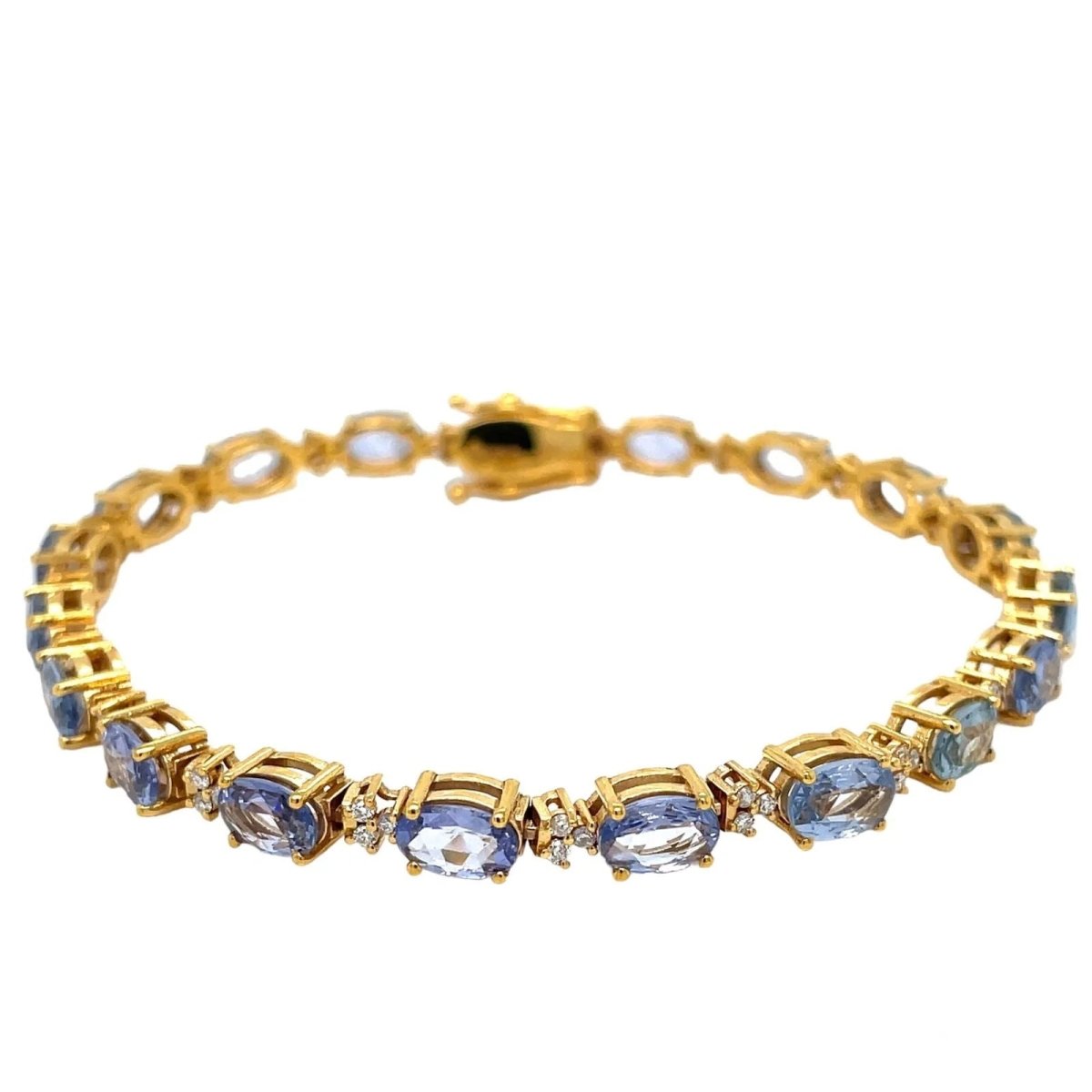 Bracelet à maillons en or rose avec saphir bleu clair et diamant CTW 14 - Castafiore