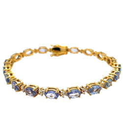 Bracelet à maillons en or rose avec saphir bleu clair et diamant CTW 14 - Castafiore