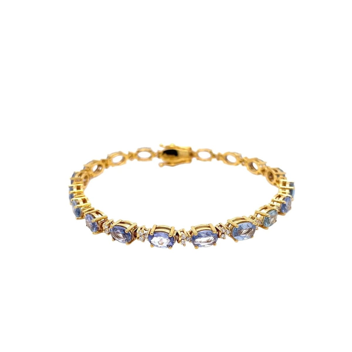 Bracelet à maillons en or rose avec saphir bleu clair et diamant CTW 14 - Castafiore