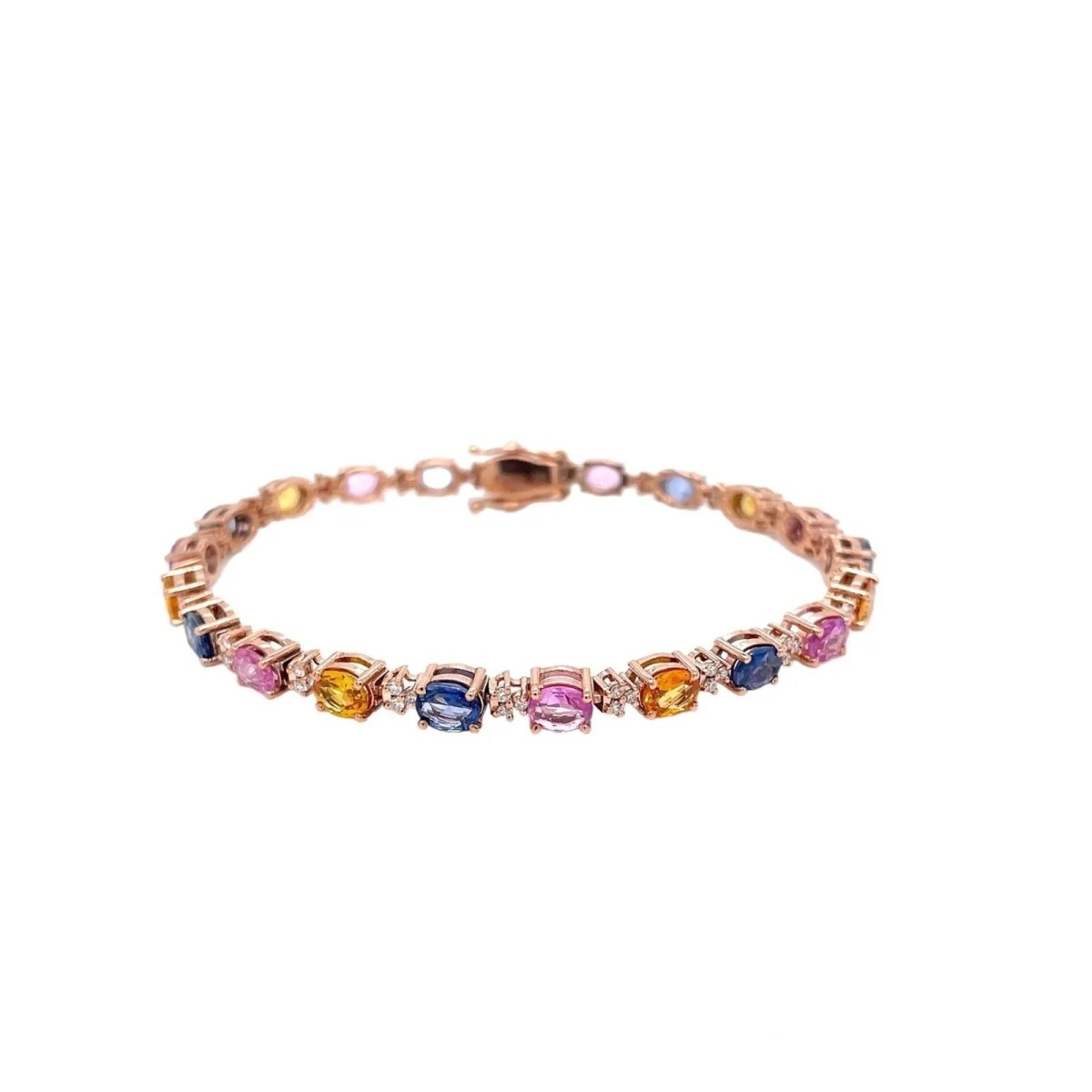 Bracelet à maillons en or rose avec saphir multicolore et diamant CTW 11 - Castafiore