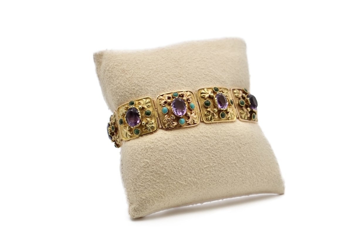 Bracelet ancien améthystes et turquoises - Castafiore
