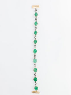 Bracelet ancien cabochons d'émeraudes or jaune diamants - Castafiore