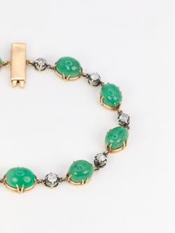 Bracelet ancien cabochons d'émeraudes or jaune diamants - Castafiore