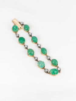 Bracelet ancien cabochons d'émeraudes or jaune diamants - Castafiore