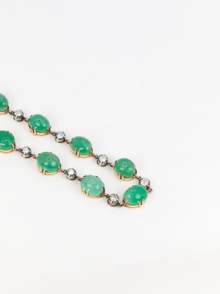 Bracelet ancien cabochons d'émeraudes or jaune diamants - Castafiore