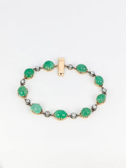 Bracelet ancien cabochons d'émeraudes or jaune diamants - Castafiore